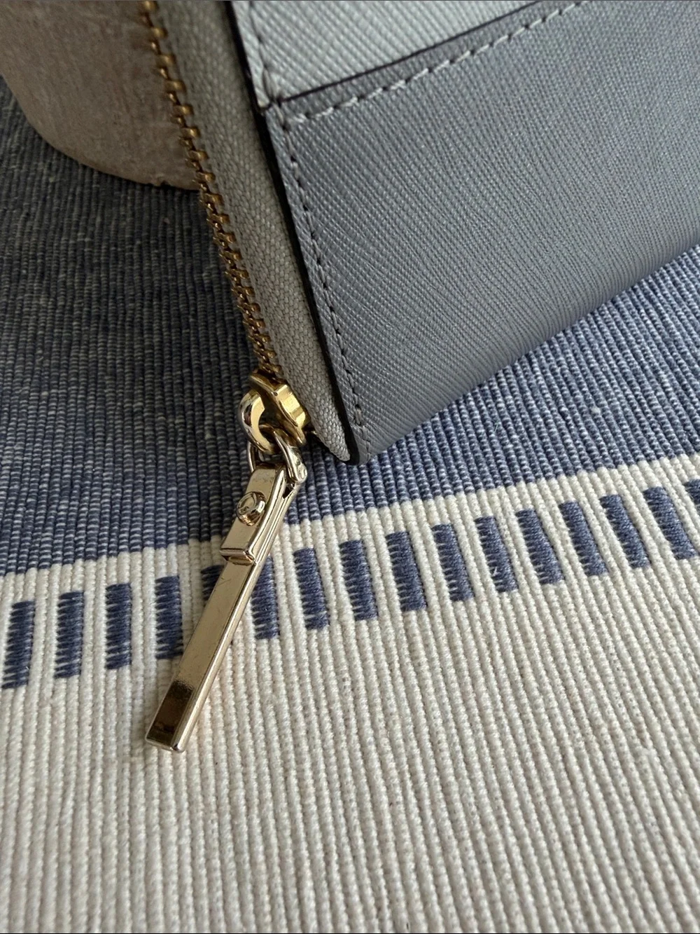 Kate Spade Two-Tone Gray Zip Around Wallet with Gold Hardware